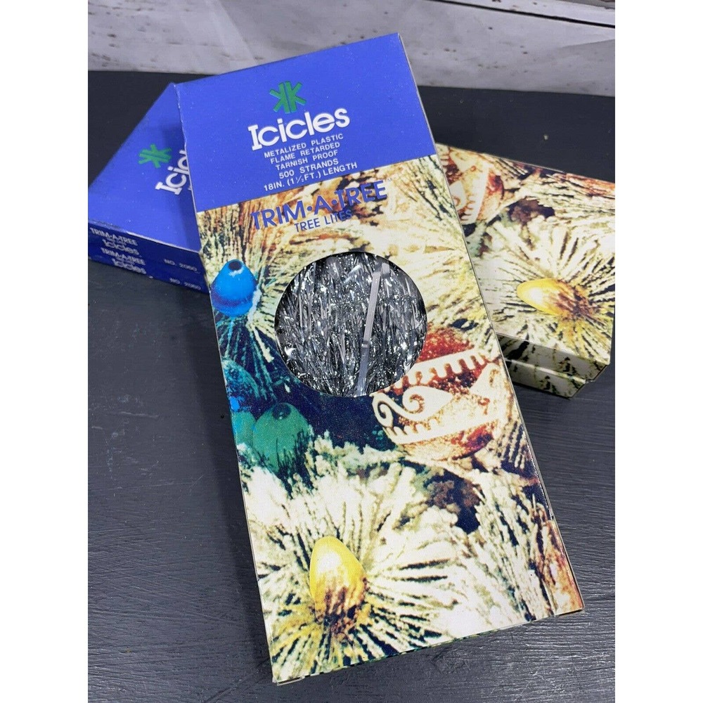 Lot of 3 Boxes Vintage Icicles Trim-A-Tree Foil Silver Christmas Tree Tinsel NOS